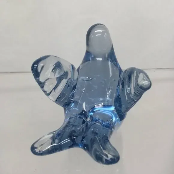Fused Glass Art Controlled Bubbles Blue Bird Figurine - Picture 5 of 6